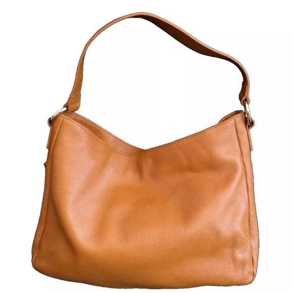 Laggo Taylor Pebbled Purse Cognac  Leather Front Zipper Pocket Shoulder Strap - Picture 3 of 12